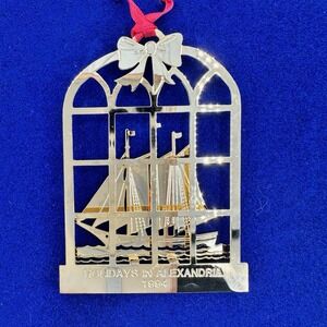 1994 Holidays in Alexandria Brass Ornament Sailboat w/ Box by Sue Lynch VTG
